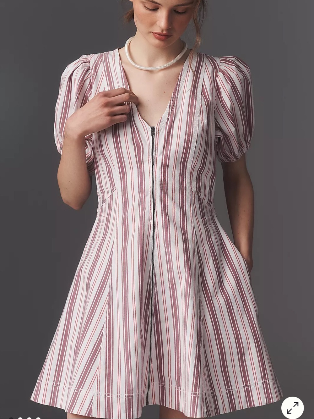 Anthropologie Pilcro Calder Puff-Sleeve Poplin Mini Dress